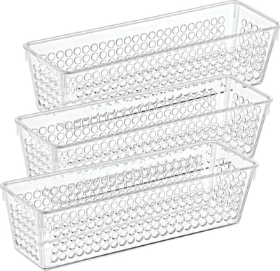 Storage Solutions Organizer/opbergmandje - 3x - kunststof - transparant - 0.8L - 23 x 7.5 x 6 cm