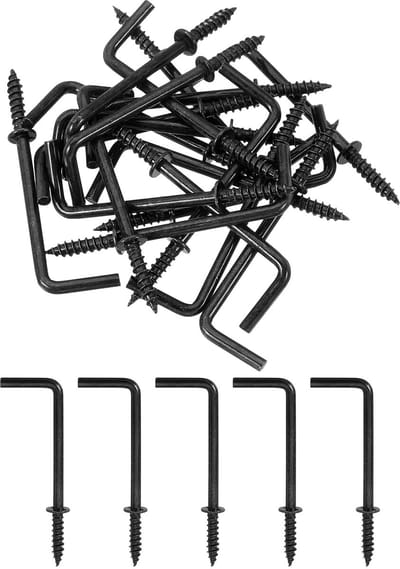 Haakse haken, 20 stuks 2 inch L-vormige schroefhaken om te schroeven, haakse metalen schroefhaken in 7 vormen om op te hangen, zwart