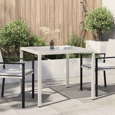 vidaXL - Tuintafel - 90x90x75 - cm - gehard - glas - en - poly - rattan - wit