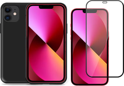 Hoesje geschikt voor iPhone 12 Mini siliconen zwart case - Screen Protector Glas