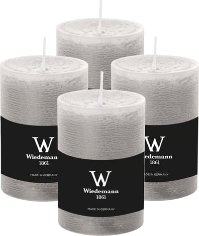 Wiedemann Cilinderkaars/stompkaars - 4x - rustieke kaars - lichtgrijs - 7 x 10 cm - 43 branduren