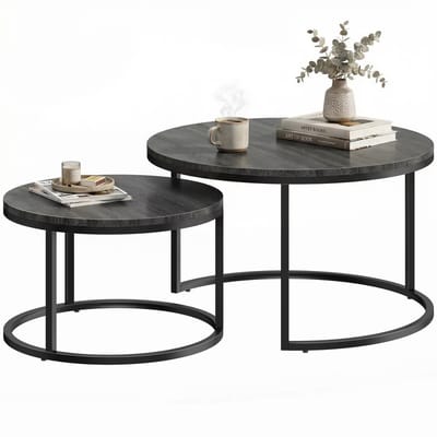 JOYNEXTBUY - Salontafel Set van 2 – Industriële Nesting Tafels – Stapelbare Bijzettafels - Metalen Onderstel – Koffietafel – Zwart