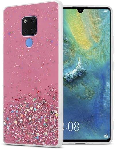 Cadorabo Hoesje geschikt voor Huawei MATE 20 in Roze met Glitter - Beschermhoes van flexibel TPU silicone met fonkelende glitters Case Cover Etui