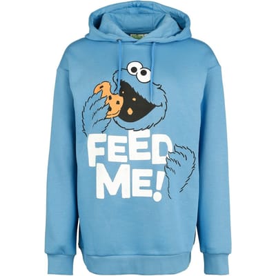 Sesame Street Trui met capuchon - Cookie Monster - Feed Me! - Oversized - S tot XXL - voor Vrouwen - blauw