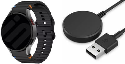 Strap-it Siliconen Wave bandje zwart + Oplaadkabel – geschikt voor Samsung Galaxy Watch 7 (40/44mm) / 6 (Classic) / 5 (Pro) / 4 (Classic) / FE – comfortabel & duurzaam - duurzaam
