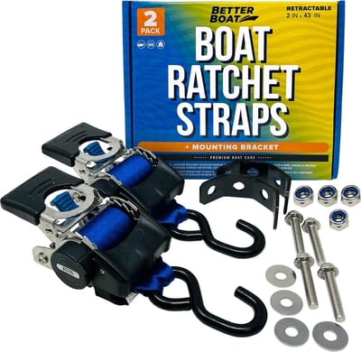 Intrekbare Ratelbanden - Zelfoprollende Gespen - Boottrailer Bevestigen - Roestvrij Staal Mechanisme - 5 x 109 cm - Zwart Blauw