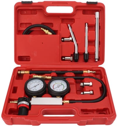 Dailygoods- Lek Tester Dual Gauge - Cilinderlekkagetester - Druk Controle - Lekkage Test - Compressie Tool - 0-100 psi Testbereik - 18in Slang - Compressietester