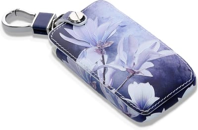 kwmobile autosleutel hoesje geschikt voor Renault 4-knops Smartkey autosleutel (alleen Keyless Go) - Autosleutel behuizing - Case in wit / grijs / blauw - Magnolia design