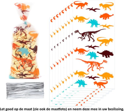 25x Uitdeelzakjes Dinosaurus 12.5 x 27.5 cm - Dino - Jurassische periode - Jura - T-Rex - Tyrannosaurus Rex - Triceratops - Brachiosaurus - Triceratops - Velociraptor - Stegosaurus - Cellofaan Plastic Traktatie Kado Zakjes - Snoepzakjes - Koekzakjes