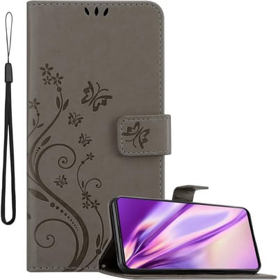 Cadorabo Hoesje geschikt voor Xiaomi Mi 9T / Mi 9T PRO / RedMi K20 / RedMi K20 PRO in BLOEMEN GRIJS - Beschermhoes in bloemmotief met magnetische sluiting, standfunctie en kaartsleuven Book Case Cover Etui
