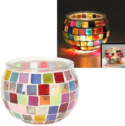 Dailygoods- Mozaïek Kandelaars - Kleurrijke Theelichthouder - Tafel Middenstuk - Decoratie voor Thuis/Bar/Restaurant - Hoogwaardig Glas - Uniek Mozaïekpatroon