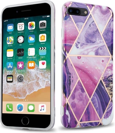Cadorabo Hoesje geschikt voor Apple iPhone 7 PLUS / 7S PLUS / 8 PLUS in Paars Golf Marmer No. 14 - Beschermhoes gemaakt van TPU siliconen Case Cover met mozaïek motief
