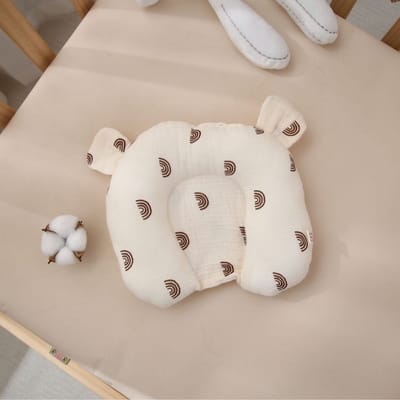 U-vormig babykussen van puur katoen, vormgevend kussen voor baby's, absorberend en machinewasbaar, met een concave vorm voor gelijkmatige drukverdeling, geschikt voor kinderen van 1-3 jaar, wit patroon 2