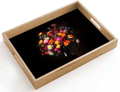 Dienblad hout 40x30 cm - Schootdienblad - Kleurrijk - Boeket - Vaas - Donkerbruin - Borrelplank rechthoek - Plateau dienbladen