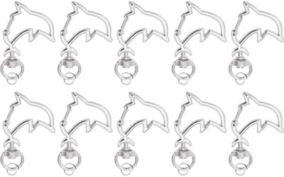 Dailygoods- Sleutelhanger Dolfijn 10 stuks - Karabijnhaak Sleutelhanger - Zinklegering - Schroefsluiting - 360° Draaibaar - Lichtgewicht en duurzaam - Sleutelring