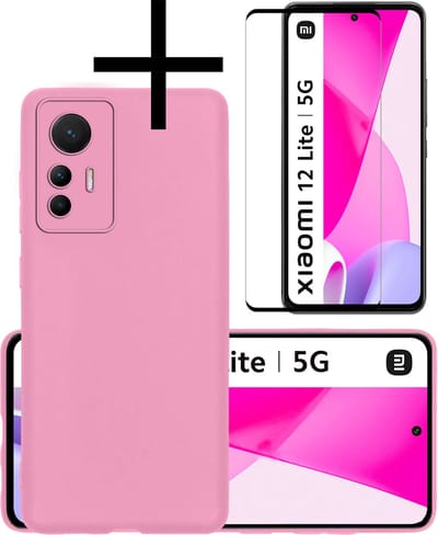 Hoesje - Met Screenprotector - Geschikt voor Xiaomi 12 Lite - Sterk & Shockproof - Back Cover - Siliconen Case - Telefoon Hoes - Lichtroze