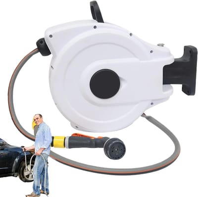 Waterslanghaspel - Oprolbare slang - Tuinonderhoud en reiniging - Automatisch terugspoelen - 15 meter - Wit