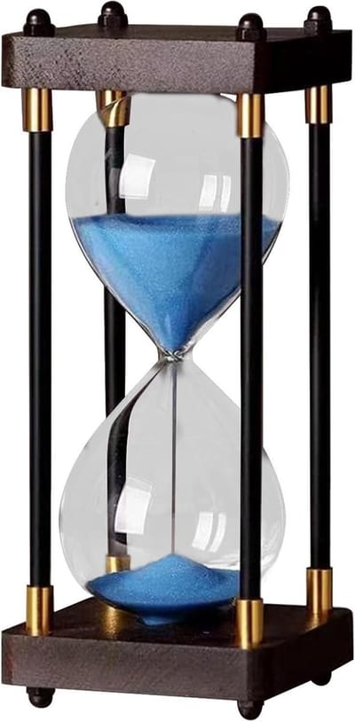 Zandloper Decoratie - Tijdklok Ornament - Tijd Management - Elegant Houten Frame - 12x12x25 cm - Blauw