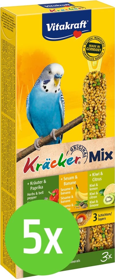 Vitakraft Parkiet Kracker Vijgen/Banaan-Sesam/Kiwi - Vogelsnack - 5 pakken