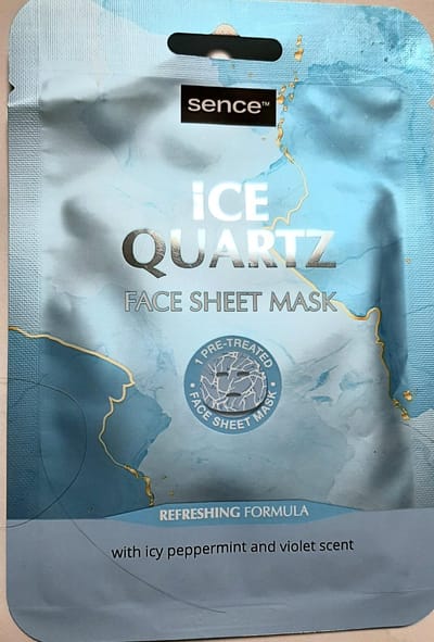 Sence - ijs gezichtsmasker - ice quartz - tissue masker - sheetmask ijskristal print - verfrissend - vegan - pepermunt en viooltjes geur - 20ml
