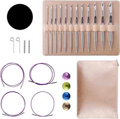 Tunisian Haaknaalden Set met Kabels, Aluminium Verwisselbare Breinaalden 3mm-10mm, Lange Haaknaalden met Pennenzak voor Weven, Breien en Haakprojecten