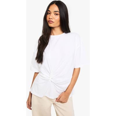 boohoo Dames Gathered Front Twist T-Shirt | White | Maat: 6