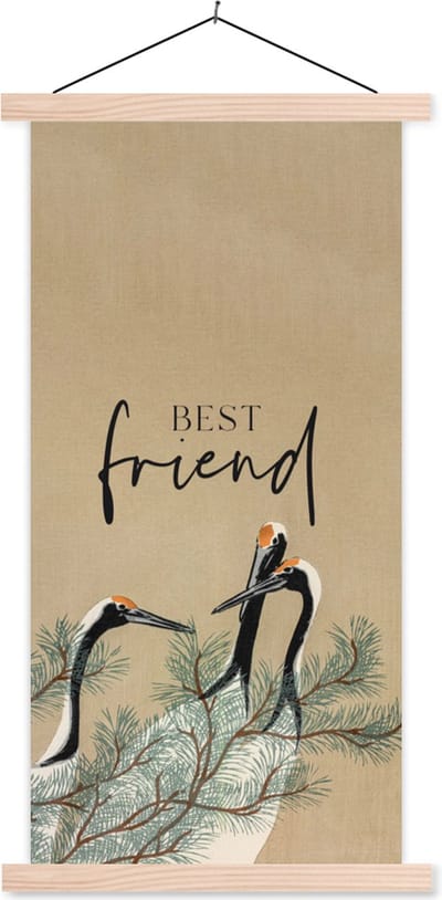 Posterhanger incl. Poster 60x120 cm - Schoolplaat - Japandi - Vriendschap - Quotes - Spreuken - Best friend - Textielposter - Blanke latten