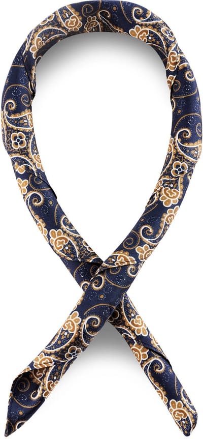 Zijden halsdoek met blauw en goud paisleymotief