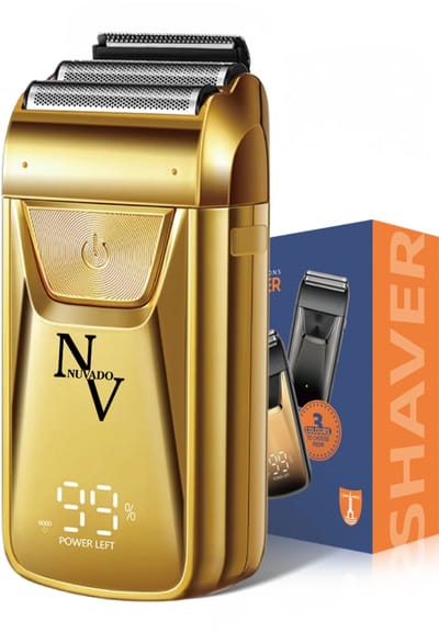 Nuvado Foil Shaver Dubbel - LED - Goud - Baardtrimmer - Geïntegreerde Bakkenbaard Trimmer - Blade Elektrisch Shaver - Hoofd Kaal - Compact - Draadloos & Oplaadbaar