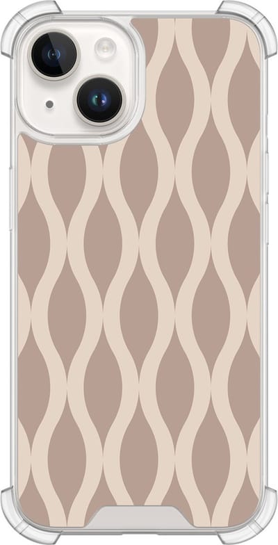 Shockproof hoesje - Geschikt voor iPhone 14 - Abstract beige - Extra sterke case - TPU/polycarbonaat - Print / Illustratie - Beige, Transparant