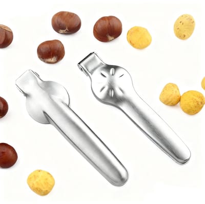 2 stuks Notenkraker - kastanjetang - Kastanje-opener - Kastanje-clip - Roestvrijstalen - kastanjensnijder Keuken Multifunctionele kastanje-opener Notenkraker - Voor Kastanje, Noten, Hazelnoten, Walnoten En Andere Gedroogde Vruchten - Zilver