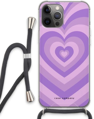Case Company® - Hoesje met koord geschikt voor iPhone 13 Pro Max hoesje met Koord - Hart Paars - Telefoonhoesje met Zwart Koord - Bescherming aan alle Kanten en Over de Schermrand