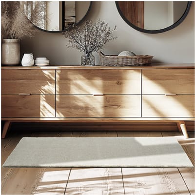 tectake® Kortpolig Vloerkleed - 80 x 150 cm - Zandkleur - 1630 g/m² Poolgewicht - Tapijt voor Woonkamer, Slaapkamer, Eetkamer - Onderhoudsvriendelijk en Wasbaar - Antislip Ondertapijt - Allergievriendelijk - Diverse maten en kleuren