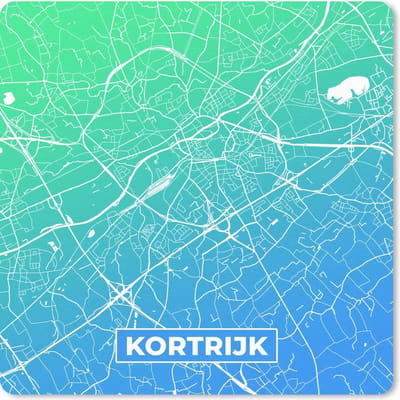 Muismat 20x20 cm - Mousepad Stadskaart - Kortrijk - België - Blauw - Muismatten