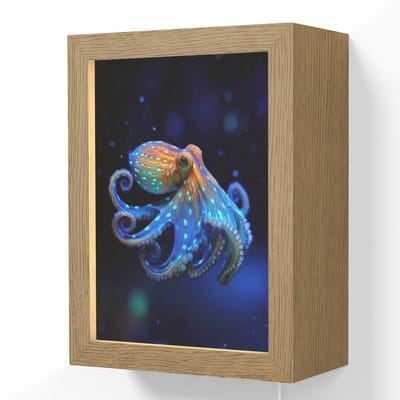 Wandlamp 15x20 cm - Oplaadbaar - Octopus - Stippen - Blauw - Zee - Wandlampen binnen woonkamer - Slaapkamer lamp met kabel - Decoratieve nachtlamp - Vloerlamp snoer