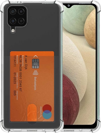 Smartphonica Telefoonhoesje Geschikt voor Samsung Galaxy A12 met Pasjeshouder Doorzichtig Siliconen - Transparant TPU Shockproof Backcover Case with Card Slot geschikt voor Samsung Galaxy A12