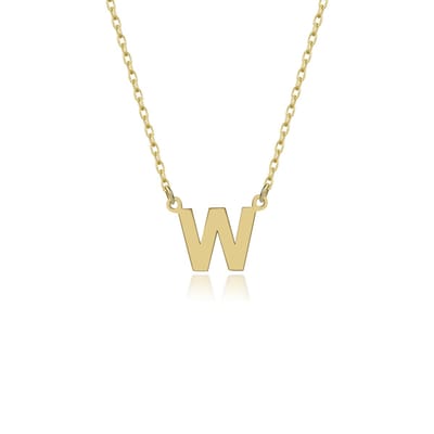 Letter W Initial Gold Plated Ketting Zilver (925 sterling) Trendy Minimalistisch Combi Bedel Goudkleurig Dames Meisje | Cadeau Voor Vrouw