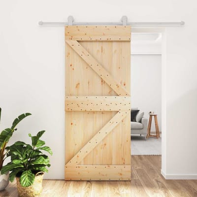 vidaXL - Schuifdeur - 90 - x - 210 - cm - Massief - grenenhout - Natuurlijk - en - Wit