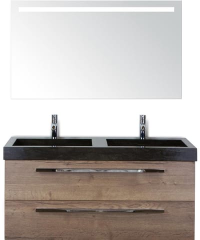 Seville Badmeubelset 120 cm - 2 Laden Tabacco - Wastafel Lucca Dubbel met Sence Spiegel
