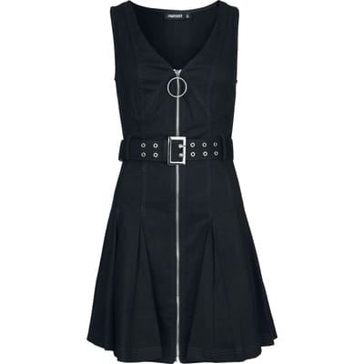 Jawbreaker - Rockabilly Mini-jurk - Belted Denim Mini Dress With Front Zip - M - voor Vrouwen - zwart