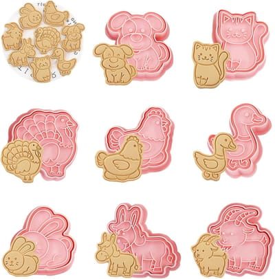 Set van 8 Boerderij Dier Cookie Cutters - 3D Plastic Vormpjes voor Fondant, Taarten, Koekjes en Bakaccessoires, Ideaal voor Feestelijke Decoraties