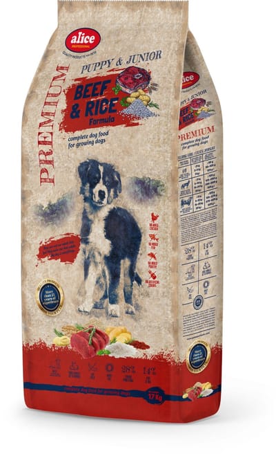 Alice Beef & Rice - Hondenvoer - Hondenbrokken - voor pups en jonge honden van alle rassen - 17kg