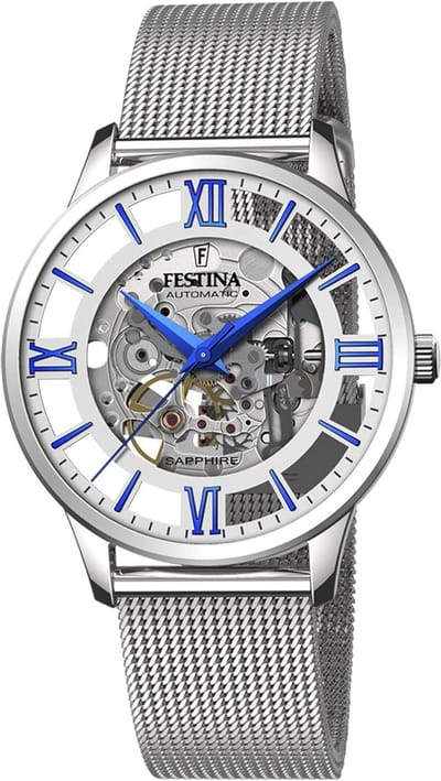 Automatisch Skeleton Horloge - Herenhorloge Mechanisch - Tijd Aangeven - Zichtbaar Uurwerk - 41.5 mm Kastdiameter - Zilverkleurig