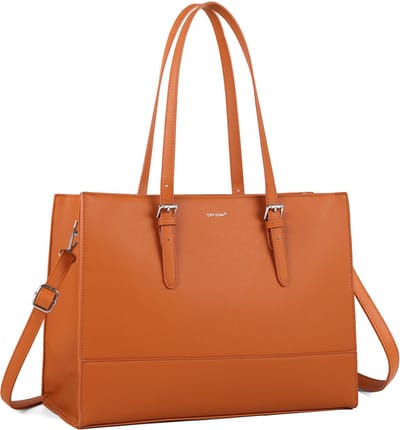 TAN.TOMI Handtassen Dames - Laptoptas Dames - Dames Tas Shopper met rits - 15.6 inch Laptoptas - Schoudertas - Schooltas - Bruin