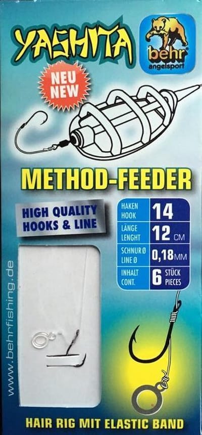 6 x Kant-en-Klare Nylon Feeder Onderlijnen + Baitband Onderlijn 18/00 Haakmaat 14 Method Feederhaken