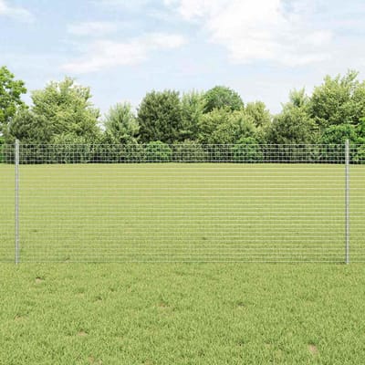vidaXL - gelast - draadhek - met - palen - 10 - x - 0,8 - m - Gegalvaniseerd - staal - Mesh