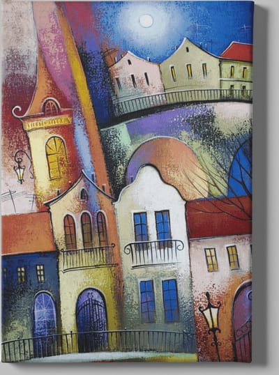 Canvas Schilderij - Abstracte Huizen - Wall Art - 60x40x2 cm