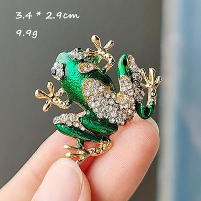 Broche Grenouille Sauteuse Pierre de Cristal Colorée Émail Vert Grenouille Sauteuse Crapaud Insecte Métal Petite Épingle Manteau Costume Neutre Corsage de Poitrine black