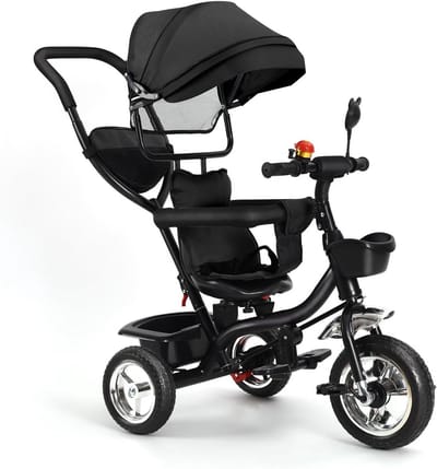 Kinderdriewieler 4-in-1 - Loopfiets Peuter - Buiten Spelen - Draaibare Zitting - 1 tot 6 jaar - Zwart