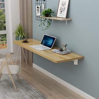 Opvouwbare Wandtafel - Klapbureau Druppelblad - Ruimtebesparend Werken - Sterke Stalen Beugel - 60x40cm - Walnoot